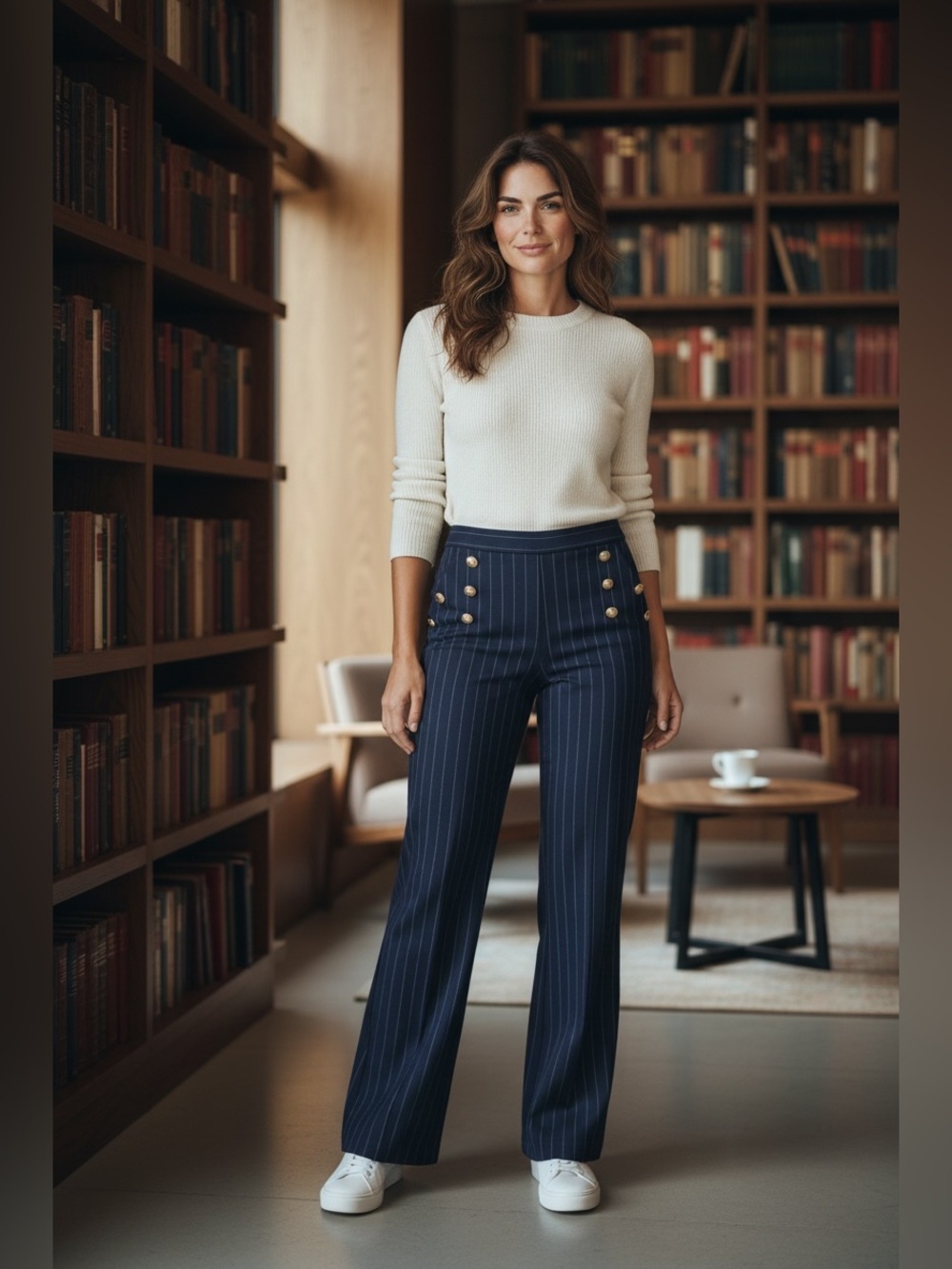 Zac & Rachel Navy Pinstripe Pants with White Stripes